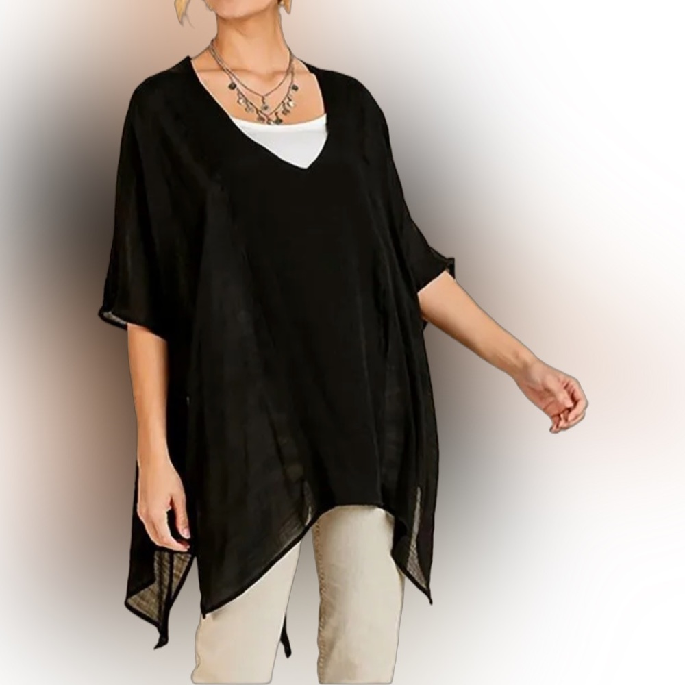 🌺Umgee Black Sheer Hi Lo Tunic Kimono Swim Cover-up S/M🌸🌺